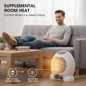 Calefactor Eléctrico de 2000W con Termostato Ajustable, de Escritorio, Protección Contra Sobrecalentamiento, Material Plástico, con Enchufe VDE, en Stock - Product Image 6