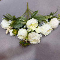 LO-1589 Grosir 8 Tangkai Bunga Peony Sutra Imitasi Buket Bunga Peony Buatan untuk Dekorasi Pernikahan, Buket Pengantin