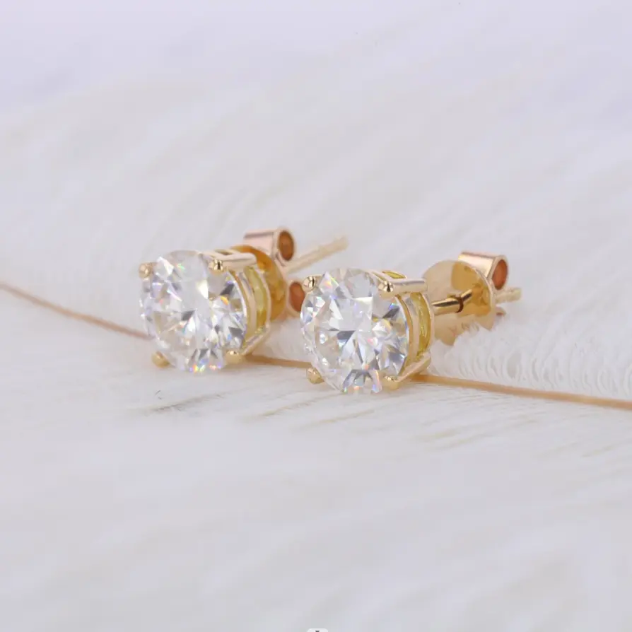 Starsgem 14K 18K Yellow/White/Rose Gold Round Shape DEF Color Moissanite Stud Earrings