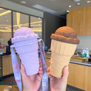 Yafchi Ice Cream Cone Cup Reusable Plastic Straw Cup For Students Gift - Product Image 2