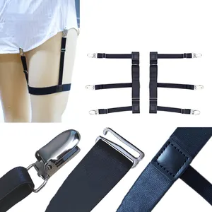 2 Pcs Men's Adjustable Shirt Stays Belt with Non-slip Locking Clips Suspender Garters Strap Keep Shirt Tucked Leg Thigh Garments