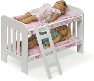 <span class=keywords><strong>Lit</strong></span> superposé triple <span class=keywords><strong>en</strong></span> <span class=keywords><strong>bois</strong></span> rose pour poupées, jouet éducatif pour bébés, avec literie à carreaux, échelle et kit de personnalisation pour poupées de 20 pouces - Product Image 4