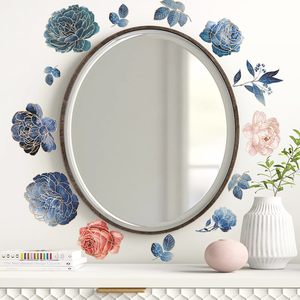Papier peint élégant avec des fleurs colorées en pleine floraison, pivoines rose clair, feuilles vertes, autocollants muraux romantiques pour salon, <span class=keywords><strong>chambre</strong></span> à coucher, murale - Product Image 4