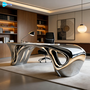 منحوتة فنية عصرية من الفولاذ المقاوم للصدأ المصقول كالمرآة لديكور الفيلات الداخلية، طاولة مكتب بتصميم تدفق من الفولاذ المقاوم للصدأ - Product Image 1