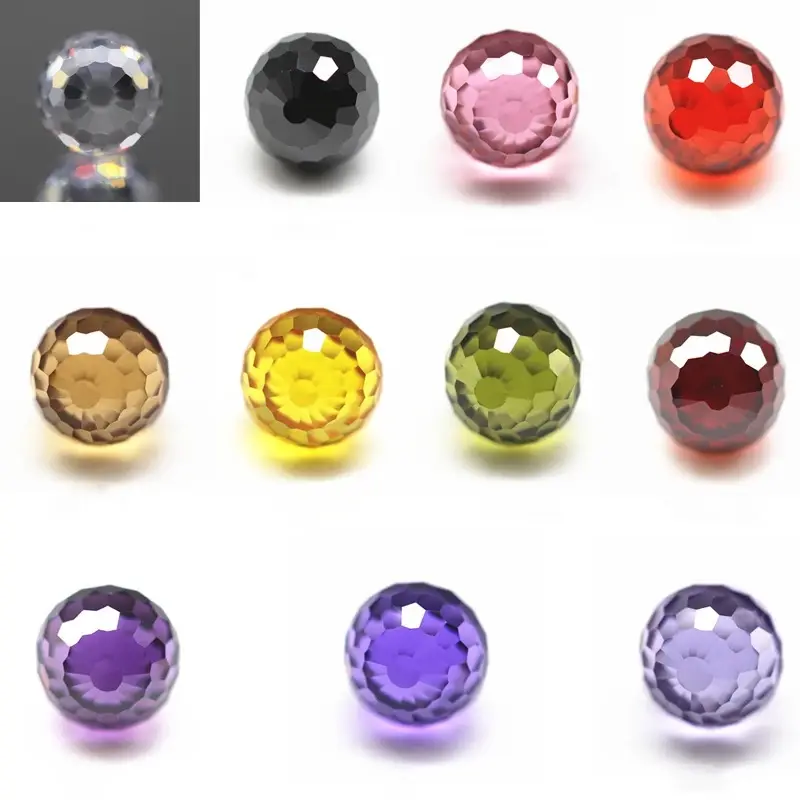 Contas de facetadas redondas 3-12mm, multicolor, zircônia cúbica, gemas soltas, esferas de facto sintéticas, cz, pedra, furo para pulseira