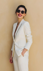 Elegant Ivory Women Tuxedo <b>Suit</b> Bridal Pantsuit with Tailored Blazer and <b>Trousers</b> Formal <b>Wedding</b> Set - Product Image 2