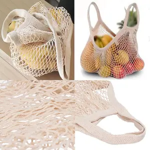 Doğal yeniden kullanılabilir organik pamuk örgü alışveriş ipli çantalar