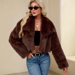 Manteau élégant vintage en fausse <span class=keywords><strong>fourrure</strong></span> à revers, court, en <span class=keywords><strong>laine</strong></span>/soie, pour femme enceinte, style européen et américain, collection automne-hiver - Product Image 3