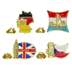 Logo kustom buatan Prague Luksemburg London Berlin souvenir dipoles bros enamel logam untuk koper