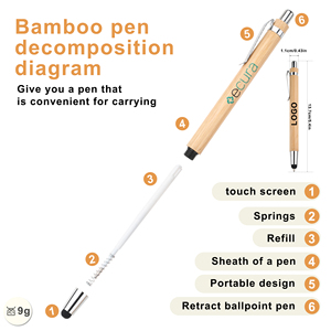 Personalized 2 in 1 Stylus Screen Bamboo Ballpoint <b>Pen</b> With Custom Logo Laser Engraved Retractable Manufacturers Printing - Product Image 3