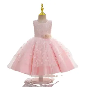 精品粉色生日儿童公主儿童舞会礼服蓬松舞会礼服女孩派对礼服