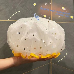 Zenidoo Bonnet de Douche Luxe Ciel Étoilé Double Couche Épaissi Imperméable en PE pour Femme, Anti-Huile, Anti-Poussière, Maquillage, Cuisine - Product Image 2