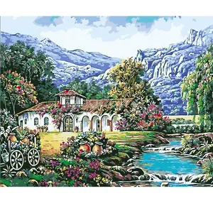 Huacan Diy Painting by numbers House Handpainted Landscape Ready Frame Paint by numbers Mountain Drawing On Canvas Gift