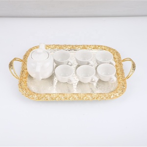 2 <b>PC</b> Greek Elegant Serving Tea Tray <b>Set</b> Gold Handle - Product Image 4