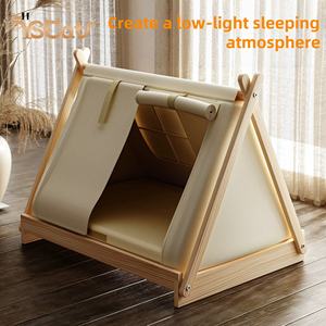 Cama Tipo Sofá de Felpa Color Crema de Lujo Moderno para Perros y Gatos, Personalizada por el Fabricante, Lavable, Suave y Esponjosa, Cama Relajante Tipo Tienda para Gatos - Product Image 3