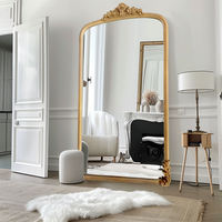Miroir décoratif antique de grande taille, luxueux, en bois, avec cadre en forme d'arche dorée et fleurs, respectueux de l'environnement