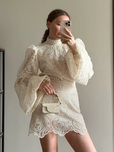 <span class=keywords><strong>Robe</strong></span> de soirée élégante pour club d'automne, nouvelle collection 2026, manches longues, chic, col haut, mini <span class=keywords><strong>robe</strong></span> tendance pour femme, dentelle ajourée - Product Image 2