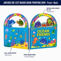 Livre cartonné personnalisé sur le thème des animaux marins, impression couleur, poignée arquée, pages découpées en forme de languettes, éducatif pour enfants