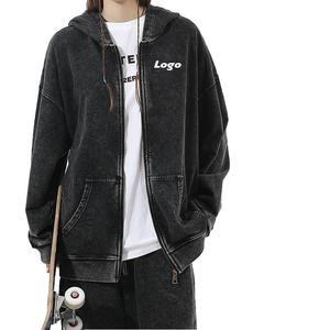 Cardigan unisexe tendance en coton 100% style rétro américain, fermeture éclair, couleur unie, délavé et résistant au vent, idéal printemps-automne - Product Image 2