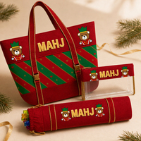 Sac de Voyage 3 Pièces Robuste avec Motif Ours de Noël pour Mahjong, Sac Fourre-tout pour Accessoires de Mahjong, Idéal pour le Camping en Plein Air - Grande Vente