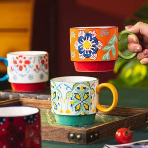 Juego de Tazas de Café de Cerámica Apilables al por Mayor, Estilo de Dibujos Animados, Capacidad de 370 ml, para Fiestas, Uso Doméstico, Tazas para Parejas, Aptas para Lavavajillas y Microondas - Product Image 2