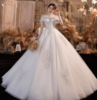 NDB10352 Robe de mariée principale lourde, entièrement faite à la main, nouvelle, à traîne, épaules dénudées, style féminin, élégante, de conte de fées, étoilée