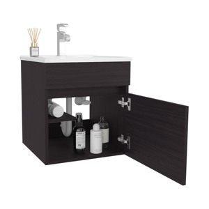 Primavera 18 Inch Wide Floating Bathroom Vanity With Cabinet And <b>Shelves</b> <b>Black</b> - Product Image 6