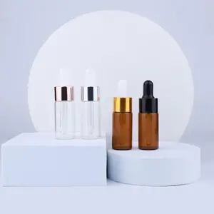 2ml 3ml 5ml 1ml 클리어 앰버 유리 오일 세럼 에센셜 병 실버 골드 알루미늄 dropper 실리콘 전구