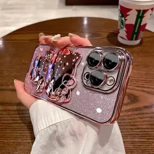 New cute cat For iPhone14ProMAX phone case new electroplated cat makeup mirror 14 gradient flash powder all-inclusive
