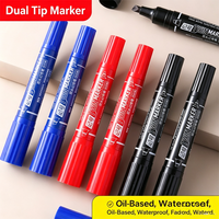 Marqueur permanent double pointe noir, rouge et bleu, grande capacité, séchage rapide, résistant à l'eau, pour tableau blanc