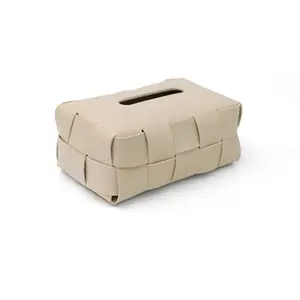 Penutup Kotak Tisu Kulit PU Kotak-kotak Hitam dan Putih, Wadah Tisu Modern, Wadah Kertas Wajah untuk Kamar Mandi