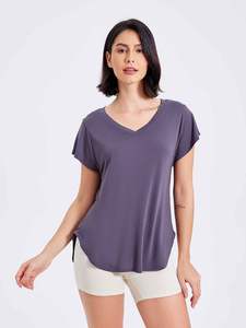 Hauts courts de <span class=keywords><strong>yoga</strong></span> légers pour femmes séchage rapide respirant minceur haut de sport solide décontracté course Fitness manches courtes <span class=keywords><strong>Yoga</strong></span> - Product Image 2