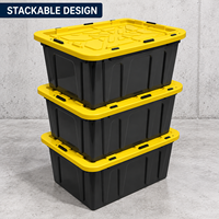 Boîte de rangement robuste 60L, boîte de rangement pour garage, organisateur de sous-sol, couvercle jaune