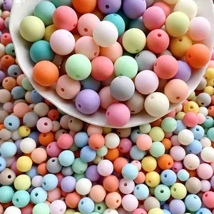 Perles acryliques mates givrées couleur bonbon perle ronde trou droit à la main bijoux à bricoler soi-même matériaux perles acryliques en gros