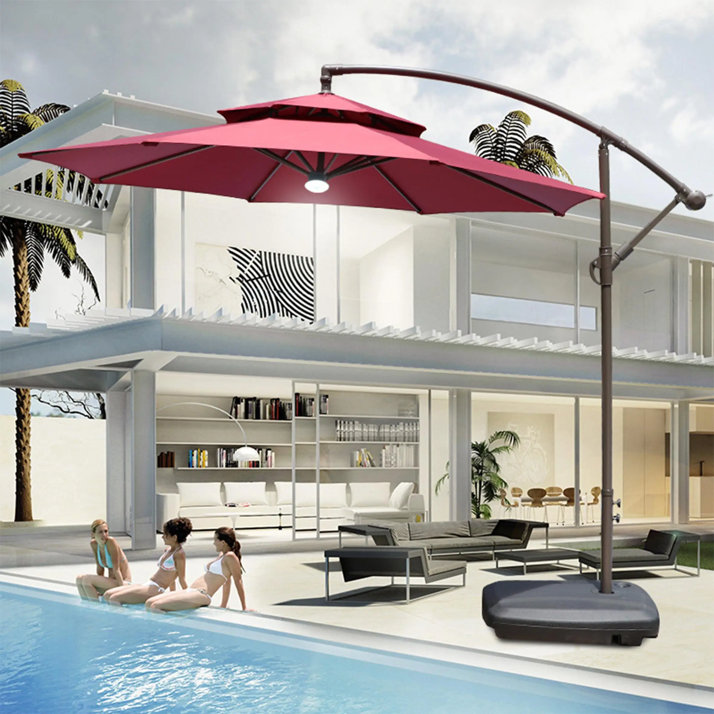 Moderno 10ft Mobili da esterno parasole parasole giardino Patio ombrellone con rotazione di 360 gradi a sbalzo Design hotel