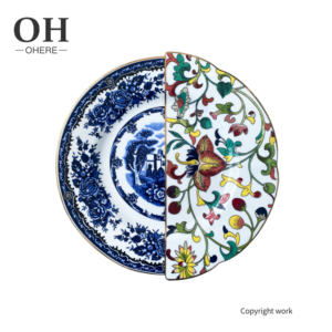 Ohere Moderne leichte Luxus Bone China Teller Weißmarmor Gold Rand Keramik Porzellan Party Teller Abendessen Set für Zuhause & Hochzeit Gericht - Product Image 3