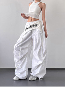 Trendy Dance Nicho Calças New Design Cintura Alta Flat Summer Street Wear Versátil Casual Loose Fit Elastic Waist Cargo Spring - Product Image 2