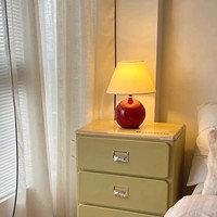 Lampe de table en céramique rouge brillante rétro 30CM, petite lampe de chevet simple avec commande tactile DC/AC, abat-jour ovale en verre pour chambre et salon