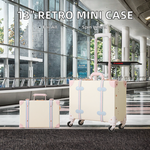 <span class=keywords><strong>Retro</strong></span> Mini 13 Zoll Spinner Koffer für weibliche Passwort Kosmetik koffer mit kleiner Tasche Lenkrad Koffer - Product Image 2