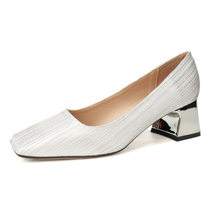 Escarpins à talon carré 5688H, bout carré, en textile rayé, chaussures formelles pour femmes, talon moyen, confortables, pour les fêtes et les mariages - Product Image 4
