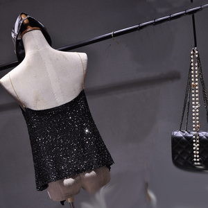 Chemisier d'été sans bretelles et dos nu pour <span class=keywords><strong>femme</strong></span>, avec sequins, col en V, style débardeur de soirée - Product Image 5