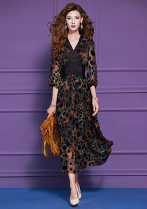 FMY70435 Vestido Largo Estampado con Cuello en V, Cintura Alta y Corte en A, Estilo Retro Francés, con Cremalleras, Diseño Floral para Mujer, Primavera/Verano - Product Image 5