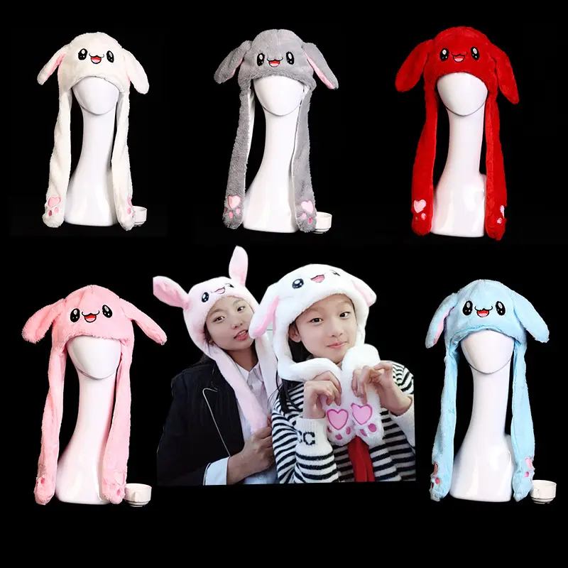 Fuzzy Cartoon LED Winter Caps Cute Animal Women Moving Ears Rabbit Hat Funny Rabbit Plush Glowing Bunny Hats