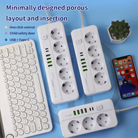 Multiprise EU Schuko avec USB-A et USB-C à charge rapide, protection enfant, interrupteur principal 16A, cordon multi-prises pour maison et bureau
