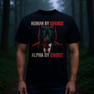 T-shirt Alpha Wolf Meme Human By Chance Alpha By Choice, chemise noire pour hommes - Product Image 3