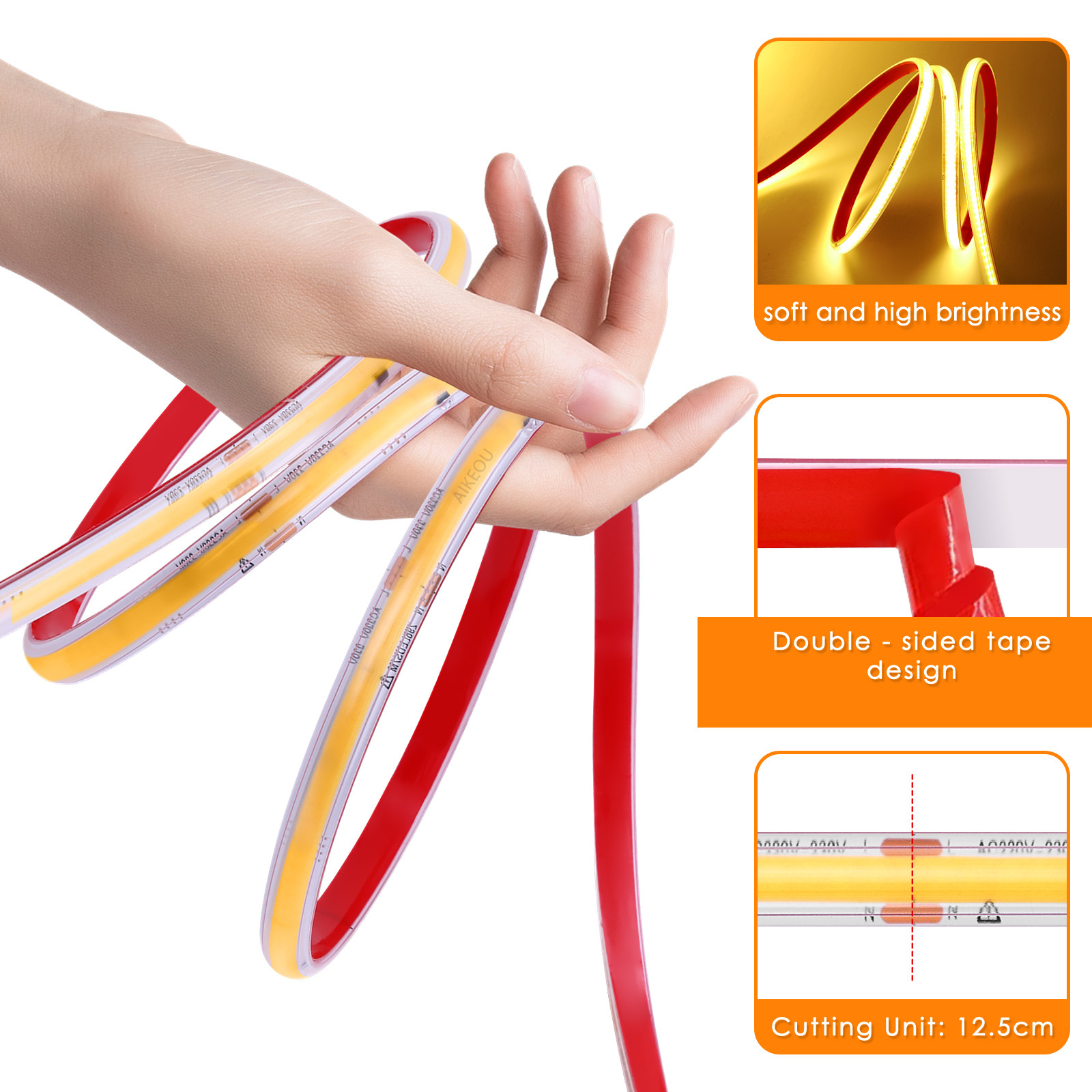 AIKEOU Ip65 Cob Led Strip 220v 110v Outdoor Waterproof Ip68 Led Strip Light Outdoor Waterproof · image 3