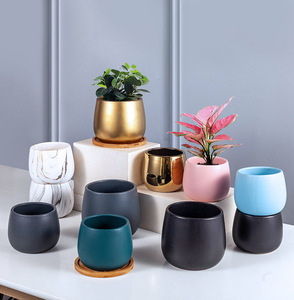 Pot de fleurs en céramique électrolytique avec motif de marbre doré, créativité personnalisée et simple, plantes vertes nordiques, <span class=keywords><strong>Cir</strong></span> coloré - Product Image 4