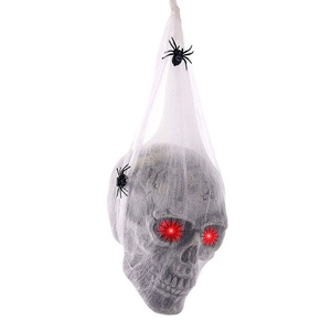 Indoor Haunted House Spooky Hanging Spider Web Led Lighted Eyes Skull Halloween Decoration - Product Image 1