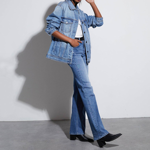 Denim costume femmes 2025 nouveau lavé ample costume décontracté droite jambes larges glisser pantalon mode <span class=keywords><strong>veste</strong></span> - Product Image 6