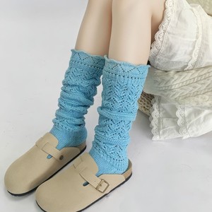 Calcetines de encaje para mujer, calcetines largos de algodón calados, cálidos, tejidos, para otoño e invierno, estilo elegante, color sólido, térmicos, que mantienen el calor - Product Image 2